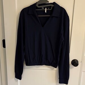 Travis Mathew Navy Collared V-Neck Long Sleeve Pullover